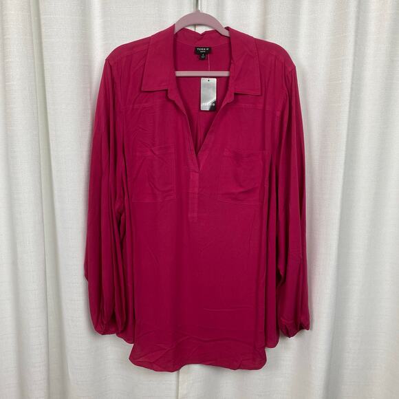 Torrid Vivaceous Pink Harper Challis Collared Long Sleeve Blouse Sz.4 NWT - Picture 5 of 12